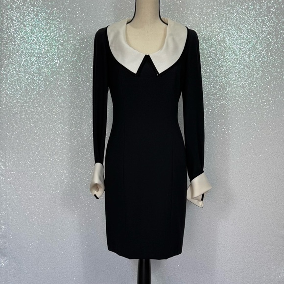 Louis Feraud black dress with white collar and embellished cuffs, size 8 women’s - Picture 16 of 16